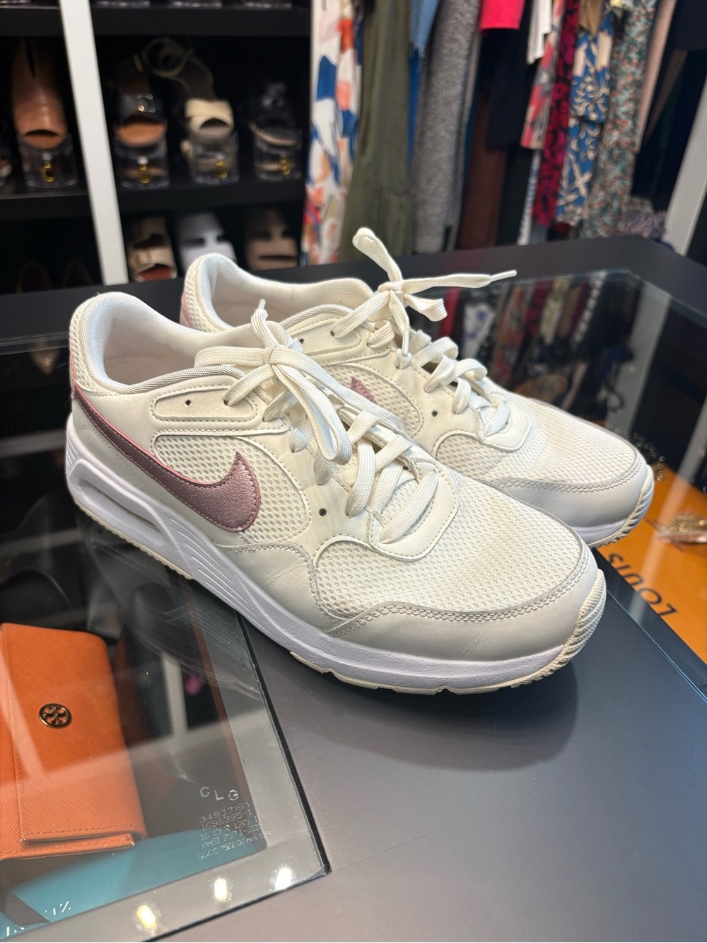 Nike Women’s White Mesh Sneakers with Rose Gold Swoosh Accent